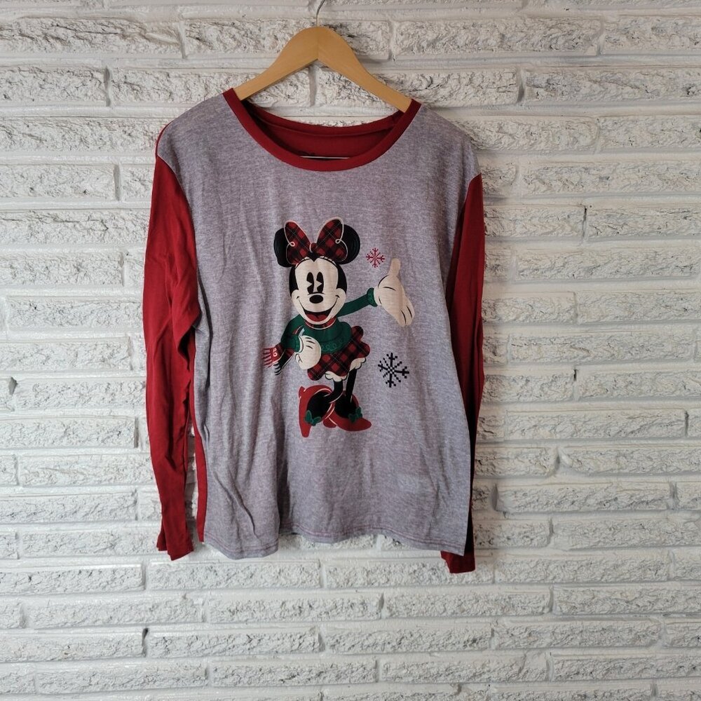 Disney Minnie Mouse Women's XL Top Red Long Sleeve Jersey Tee Crew NOV23E